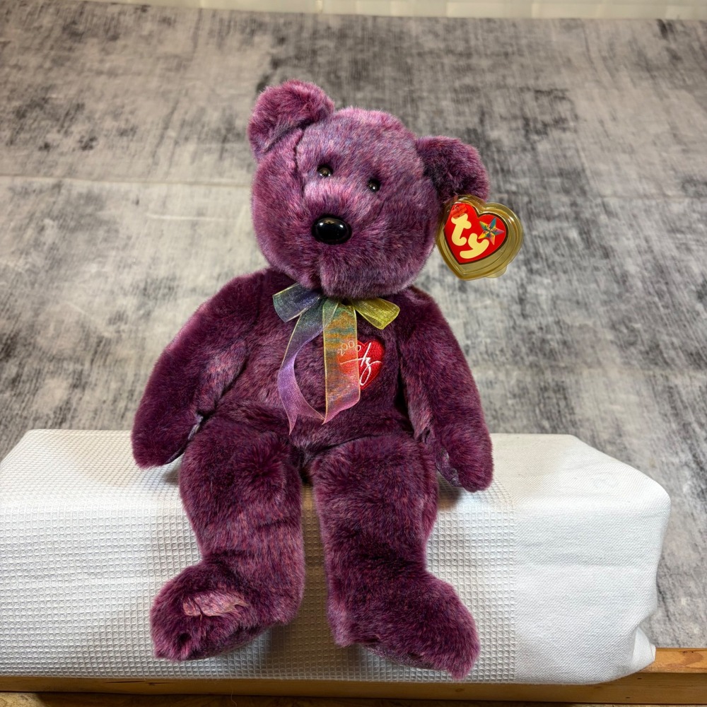 Ty Beanie Baby 2000 Signature Bear Purple Plush Collectible Heart Tag 8.5 inch